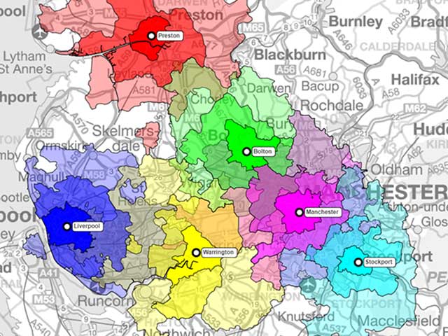A store network and drive time isochrone map.
