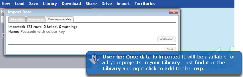 View dialog box and user tip.