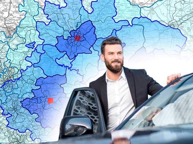 A sales rep superimposed on a territory map.