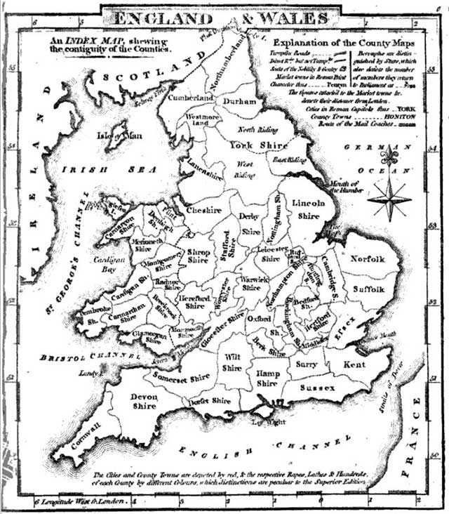 A 19th century county map of England and Wales