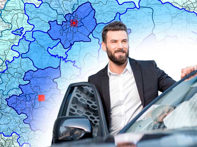 A sales rep superimposed on a territory map.