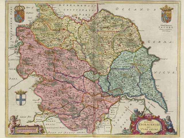 A 1660s map of the county of Yorkshire courtesy of the National Library of Scotland