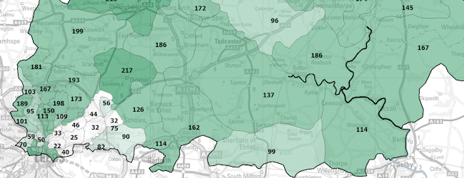 Map displays count of target customers by postcode sectors Map displays count of target customers by postcode sectors
