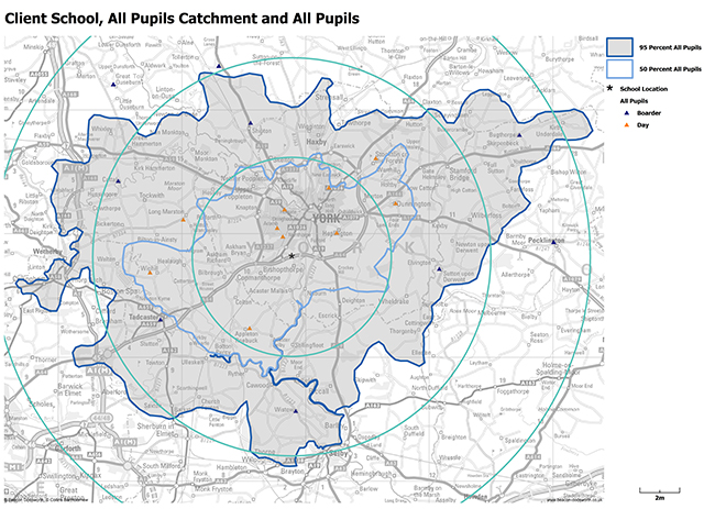 Map analysis of school location, catchment and pupils
